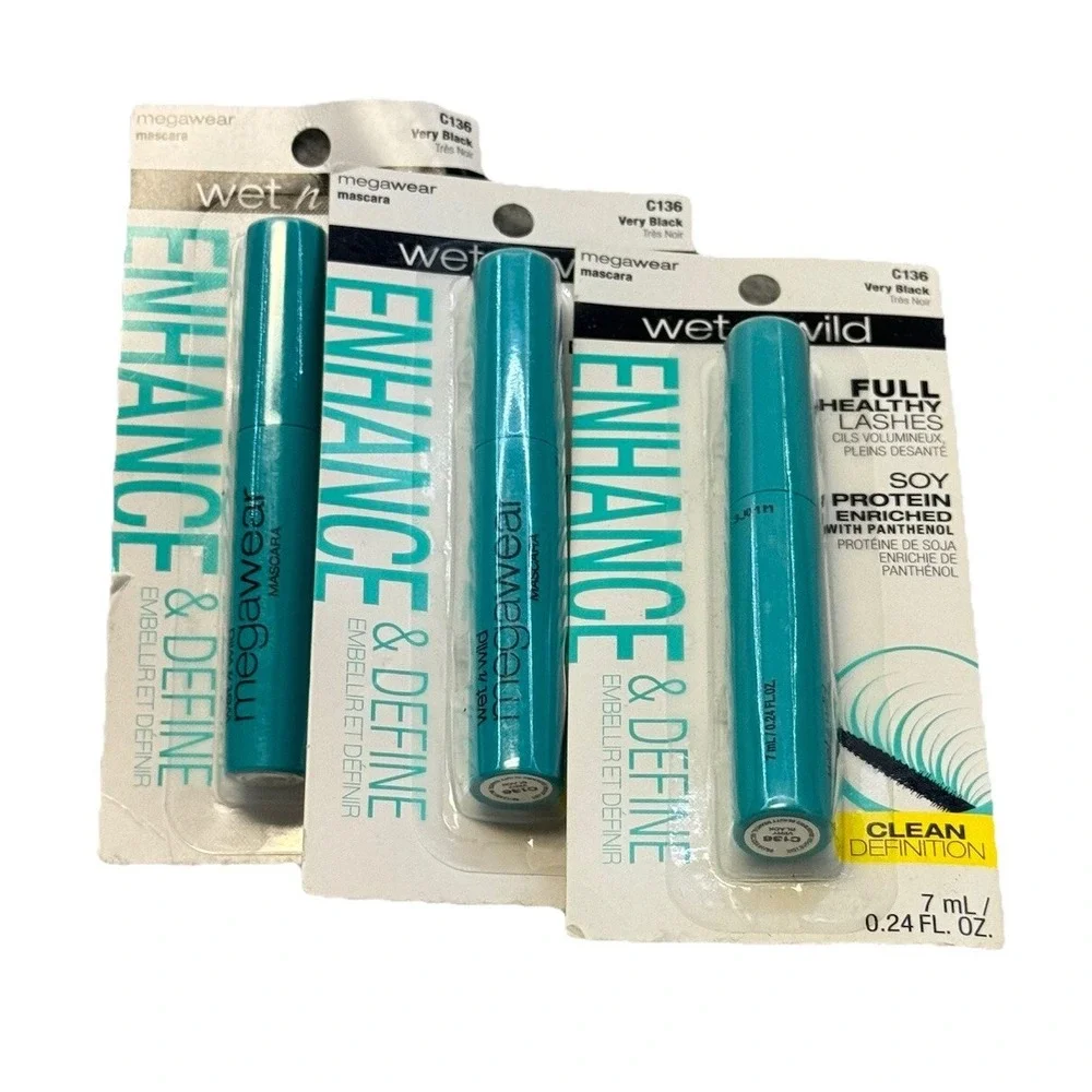Wet N Wild Megawear Mascara Enhance & Define #C136 Very Black Lot Of 3 Long Lash
